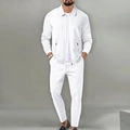 Men's white waffle knit tracksuit featuring a zippered jacket and matching pants - S / White