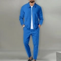 Detail of royal blue waffle knit texture on men's slim fit zipper jacket and pants - S / Blue