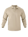 Detailansicht eines khakifarbenen Langarm-Poloshirts mit Raglanärmeln und Rippbündchen - S / Khaki