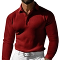 Herren Langarm-Poloshirt in Weinrot mit Waffelstrick-Muster und klassischem Kragen - Dunkelrot