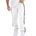 Men's retro white straight casual pants with side black stripes and snap buttons - White