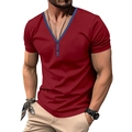Λεπτομέρεια μπορντό T-shirt με λαιμόκοψη V με μπλε λεπτομέρειες και διακοσμητικά κουμπιά - Μπορντό
