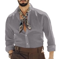 Chemise grise en lin pour hommes avec manches longues et col boutonné style décontracté - S / Hauts / Gris