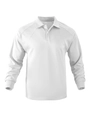 Detailaufnahme des weißen Langarm-Poloshirts mit Rippbündchen und klassischem Polokragen - S / Weiß