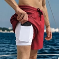 2-in-1 Sportshorts für Herren in Dunkelrot mit weißem Kompressionsfutter und Handyfach - S / Rot