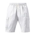 Detailed view of elastic waistband and drawstrings on white linen cargo shorts - S / Bottoms / White