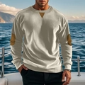 Sudadera de pana beige para hombre con parches en los codos y cuello redondo clásico - XL / Caqui