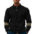 Schwarzes Herren-Polo-Sweatshirt aus schwerer Baumwolle mit khakifarbenen Ellbogen-Patches - S / Schwarz