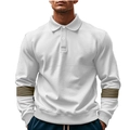 Herren Retro-Polo-Sweatshirt in Weiß mit olivgrün gestreiften langen Ärmeln für Herren - S / Weiß