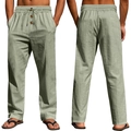 Pantaloni casual uomo in lino verde salvia con elastico in vita e coulisse regolabile - Verde chiaro