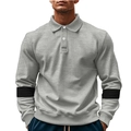 Graues Herren-Langarm-Poloshirt mit kontrastierenden schwarzen Streifen am Ärmel - S / Grau