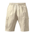 Detailansicht der Herren-Cargo-Shorts aus Leinen mit elastischem Kordelzug am Bund - Aprikose
