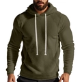 Men's polar fleece hoodie in olive green featuring warm texture and white drawstrings - S / Army Green