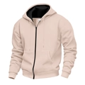 Sudadera casual para hombre con capucha y cremallera en color beige con puños elásticos - S / Tops / Caqui