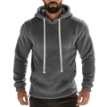 Men's dark grey polar fleece hoodie with white contrast drawstrings and decorative stitching - S / Dark Gray