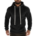 Men's thermal fleece black hoodie with white drawstrings and contrast stitching details - S / Black