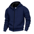 Sudadera azul marina para hombre con cremallera, capucha con cordón y puños acanalados - S / Tops / Azul marino