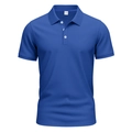 Detail of blue polo shirt showing honeycomb breathable mesh fabric and three-button collar - S / Tops / Sapphire Blue