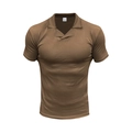 Detailed view of brown Polo shirt V-neck collar with size M label and fabric composition - Brown