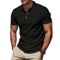 Men's slim fit short sleeve Polo shirt in solid black with contrasting white buttons - S / Black