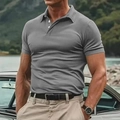 Gros plan sur le polo en maille à manches courtes gris avec col boutonné élégant - S / Gris Fer