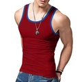 Men's dark red slim fit athletic tank top with blue contrast trim and breathable fabric - Burgundy