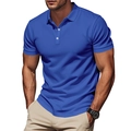 Men's casual royal blue short sleeve polo shirt with classic collar and buttons - S / Blue
