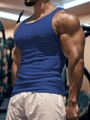 Men's slim fit navy blue athletic racerback tank top for gym and summer fitness training - S / Royal Blue