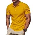 Slim fit bright yellow short sleeve Polo shirt with three-button placket for men - S / Yellow