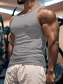 Men's slim fit grey gym tank top with high elastic knit fabric for muscle training - S / Gray