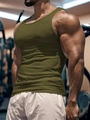 Men's army green slim fit athletic tank top for gym training and bodybuilding - S / Army Green