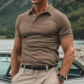 Polo marron à manches courtes pour homme avec trois boutons blancs et col classique - S / Brun Foncé