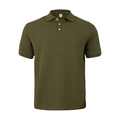 Detailed view of olive green polo shirt with jacquard texture and three-button placket - S / Tops / Army Green