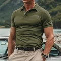 Polo homme slim fit vert olive à manches courtes avec boutons blancs et col classique - S / Vert Militaire