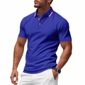 Royal blue quick-dry men's polo shirt with red and white striped collar detail - Royal Blue