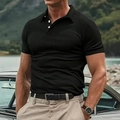Polo homme noir à manches courtes et coupe ajustée dans un décor naturel de plein air - S / Noir