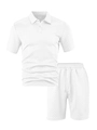 Conjunto casual de polo y pantalón corto blanco para hombre con tejido de gofre - S / Blanco