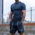 Ensemble de sport bleu marine pour homme avec t-shirt respirant et short à cordon - Bleu Denim