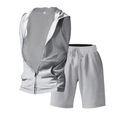 Men's two-piece sports set with sleeveless hooded zip vest and shorts in light grey - S / Light Gray