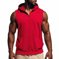 Men's red sleeveless hooded zip-up sweatshirt vest with pockets for sports fitness - Red