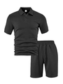 Conjunto de verano para hombre de 2 piezas negro con polo de punto y pantalón - S / Negro