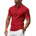 Men's athletic fit red short sleeve polo shirt with navy and white striped collar detail - Red