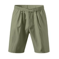 Men's olive green linen beach shorts with drawstring elastic waist and relaxed fit - S / Olive Green