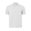 Close-up of white waffle texture knit and three-button placket on men's polo shirt - S / Tops / White