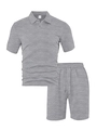Conjunto casual de polo y pantalones cortos grises para hombre con textura de gofre - S / Gris claro