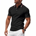 Men's slim-fit black Polo shirt with red and white striped collar detail - Black