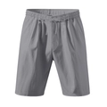 Detail view of men's grey casual summer shorts with elastic drawstring waistband and side pockets - S / Gray