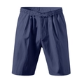 Men's navy blue casual linen shorts with elastic waist and adjustable drawstring - S / Navy Blue