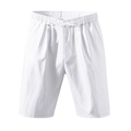 Detailed macro shot of white linen casual shorts with elastic waistband and drawstring - S / White