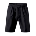 Men's casual black linen beach shorts with elastic waist and drawstring design - S / Black
